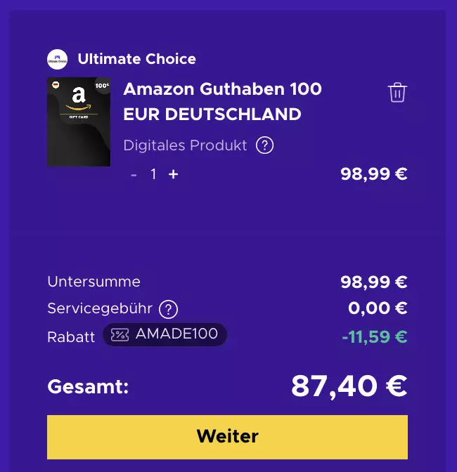 EnebaDeal 100€ Amazon Gutschein (EU) mit Eneba Wallet