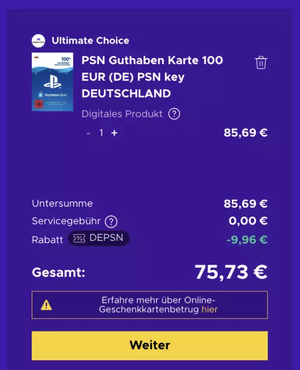 EnebaDeal 100€ PSN Gutschein (DE) mit Eneba Wallet via beCHARGE 🔥
